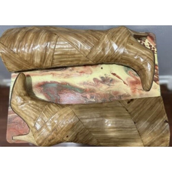 Vintage Saffron Eel Skin Boots Tan Handmade In Spain Pullon Mid Heel Women’s 5 - Picture 4 of 9